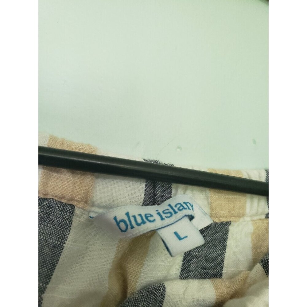 Blue Island Womens Sz L Jumpsuit Strapless Stripe Button Front Drawstring Tie - Picture 5 of 5